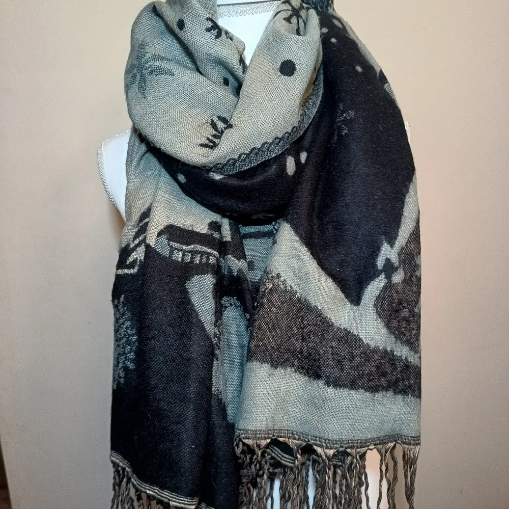 Festive Winter Scene Throw Shawl/ Blanket